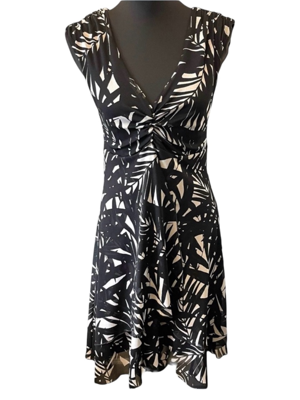 Karen Kane Black White Print Twist Front V-Neck Midi Dress (M)